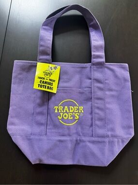Trader Joe's Purple Canvas Tote Bag with Yellow Logo